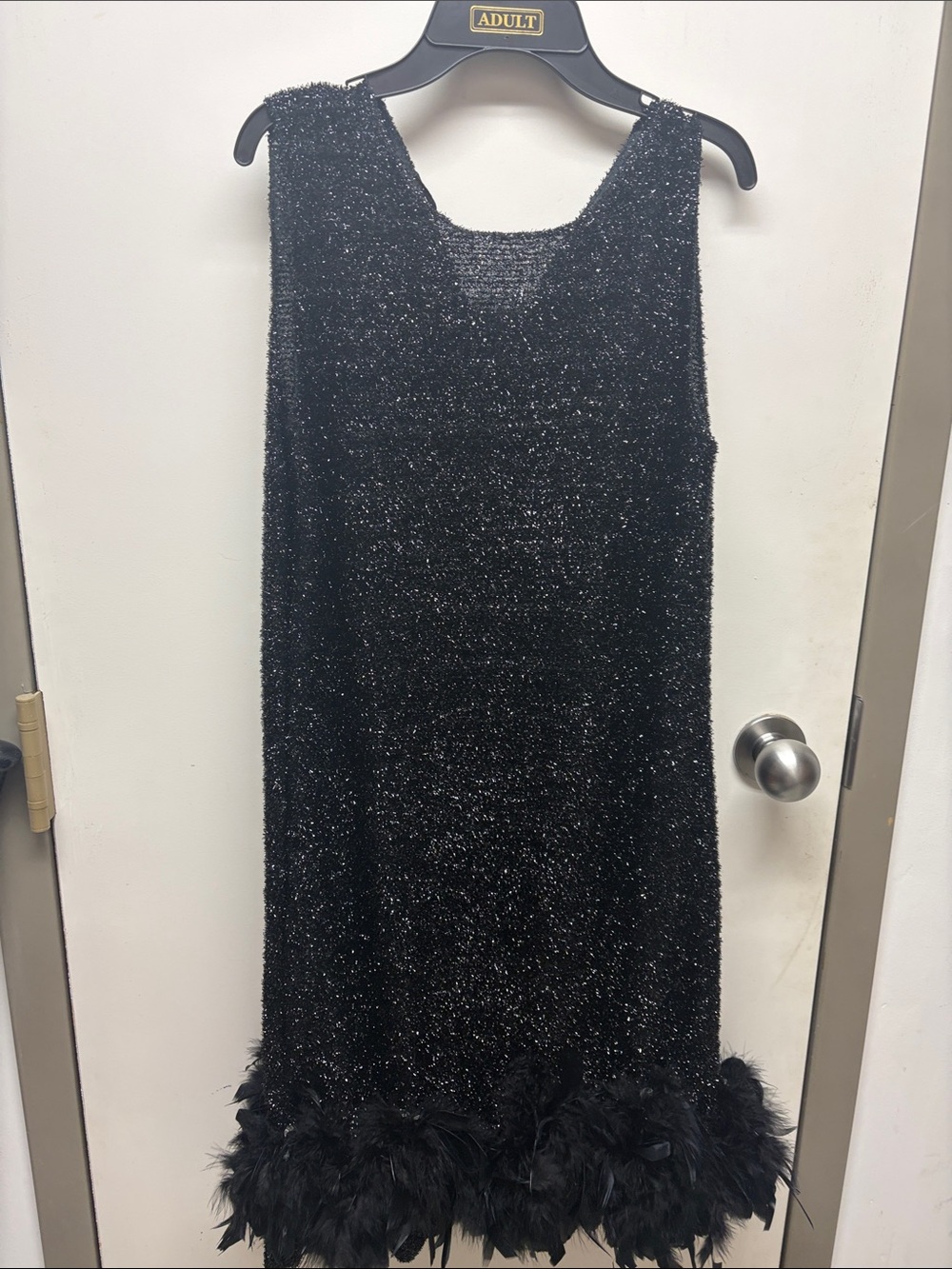 Costume Black Sparkle Feather Hem Cocktail Dress.